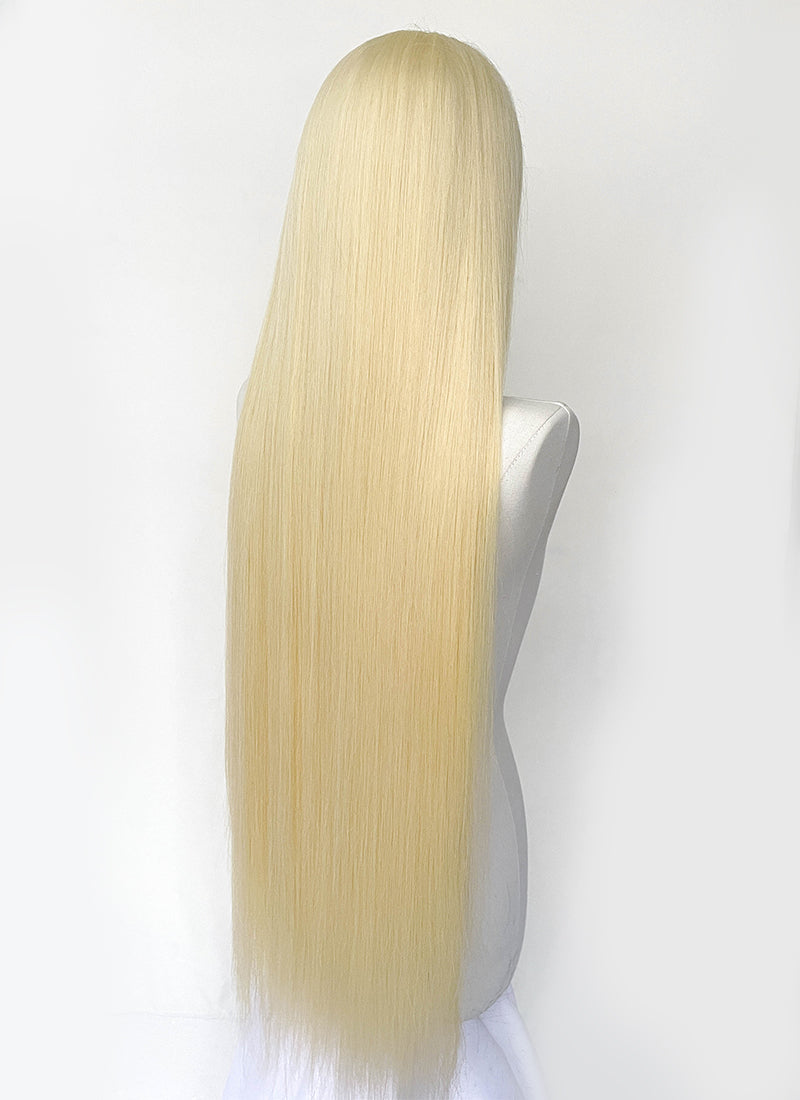 36" Extra Long Straight Bleach Blonde Lace Front Virgin Natural Hair Wig HHW002