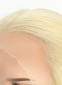 36" Extra Long Straight Bleach Blonde Lace Front Virgin Natural Hair Wig HHW002