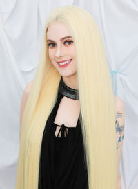 36" Extra Long Straight Bleach Blonde Lace Front Remy Natural Hair Wig HHW002