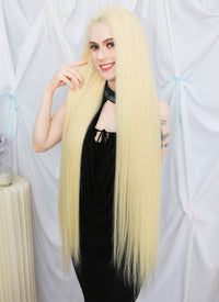 36" Extra Long Straight Bleach Blonde Lace Front Virgin Natural Hair Wig HHW002