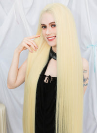 36" Extra Long Straight Bleach Blonde Lace Front Virgin Natural Hair Wig HHW002