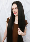 36" Extra Long Straight Black Lace Front Virgin Natural Hair Wig HHW003