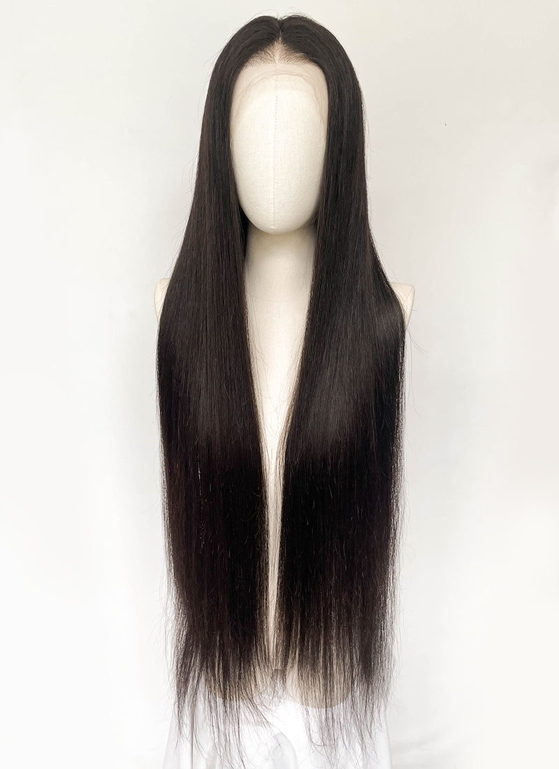 36" Extra Long Straight Black Lace Front Remy Natural Hair Wig HHW003