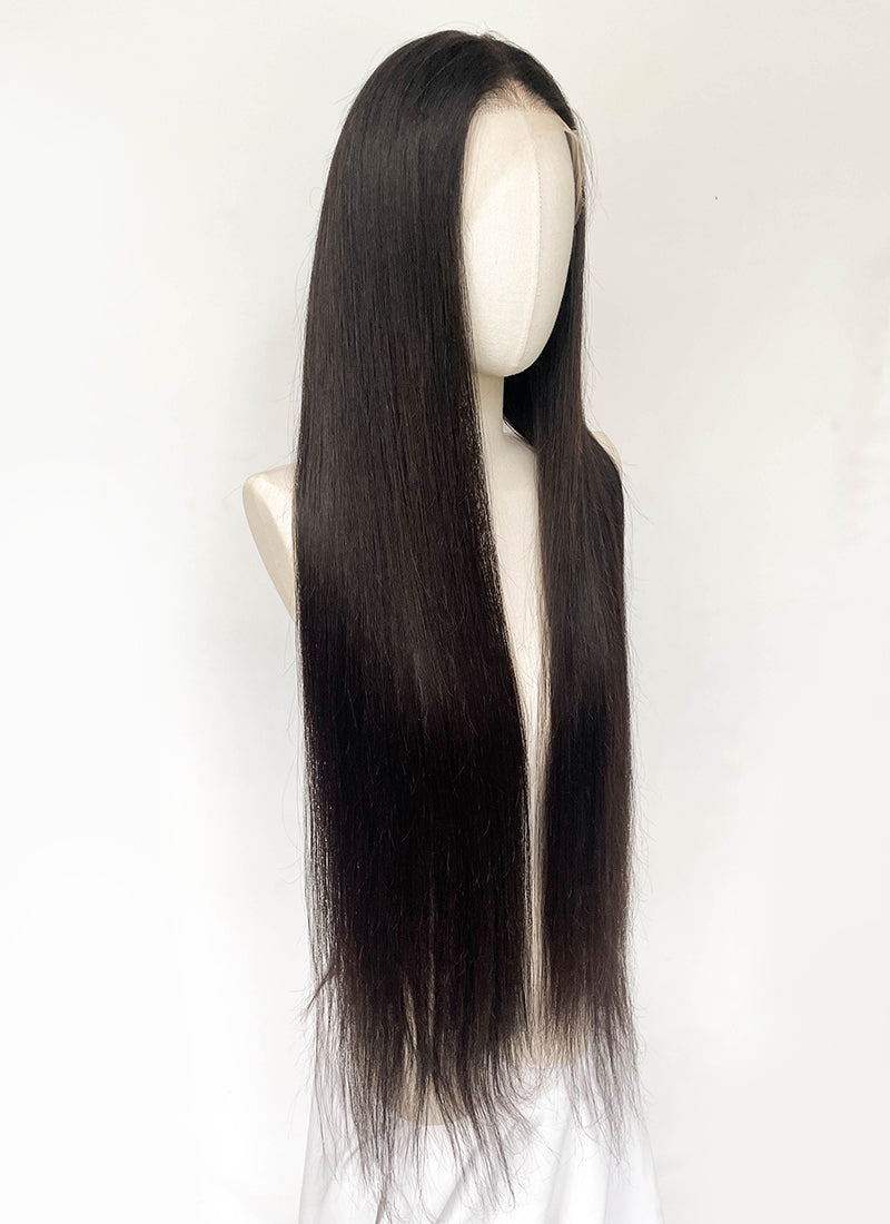 36" Extra Long Straight Black Lace Front Virgin Natural Hair Wig HHW003