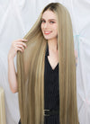 36" Extra Long Straight Mixed Blonde With Dark Roots Balayage Lace Front Virgin Natural Hair Wig HHW004