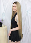 36" Extra Long Straight Mixed Blonde With Dark Roots Balayage Lace Front Remy Natural Hair Wig HHW004