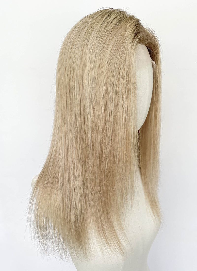 18" Long Straight Mixed Blonde With Dark Roots Lace Front Virgin Natural Hair Wig HHW005