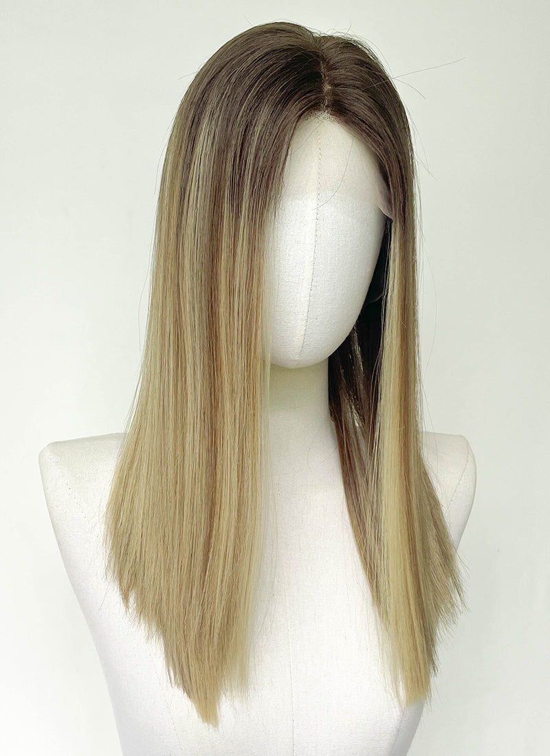 18" Long Straight Brown Blonde Ombre Lace Front With Silk Top Virgin Natural Hair Wig HHW008