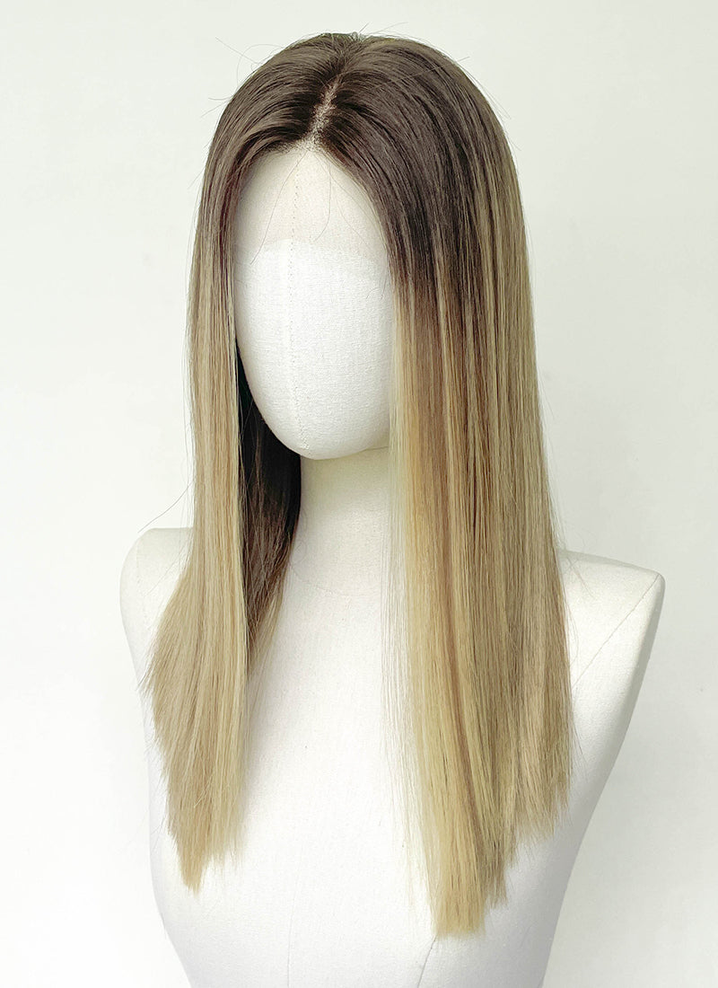 18" Long Straight Brown Blonde Ombre Lace Front With Silk Top Virgin Natural Hair Wig HHW008