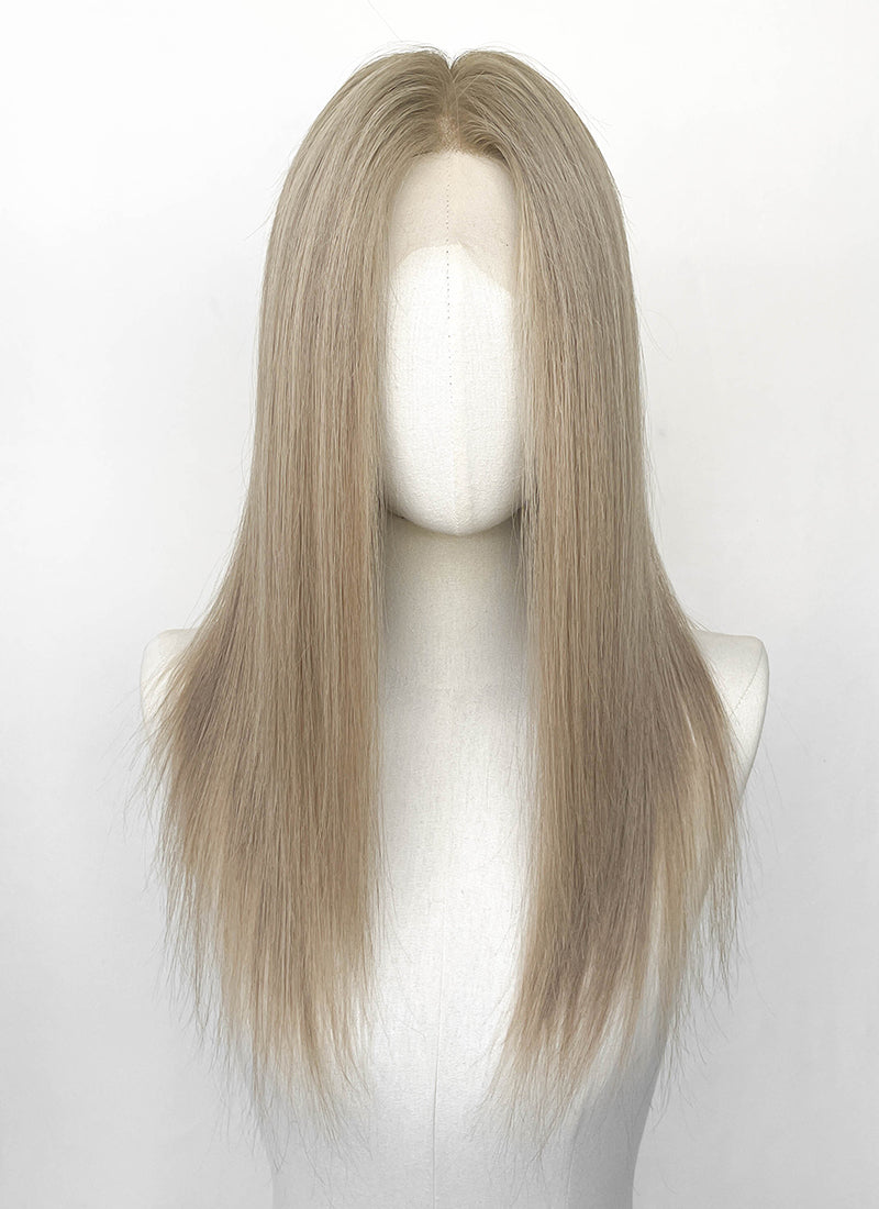 22" Long Straight Mixed Ash Blonde Full Lace With Mono Crown Remy Natural Hair Wig HHW010