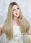 22" Long Straight Mixed Blonde With Dark Roots Full Lace Remy Natural Hair Wig HHW011