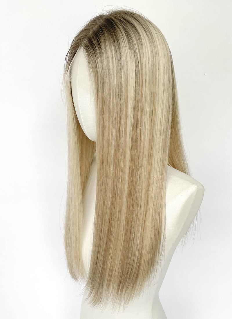 22" Long Straight Mixed Blonde With Dark Roots Full Lace Virgin Natural Hair Wig HHW011