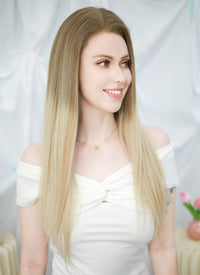 24" Long Straight Two Tone Blonde Lace Front Virgin Natural Hair Wig HHW012