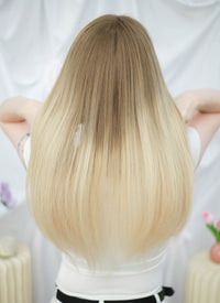 24" Long Straight Two Tone Blonde Lace Front Virgin Natural Hair Wig HHW012