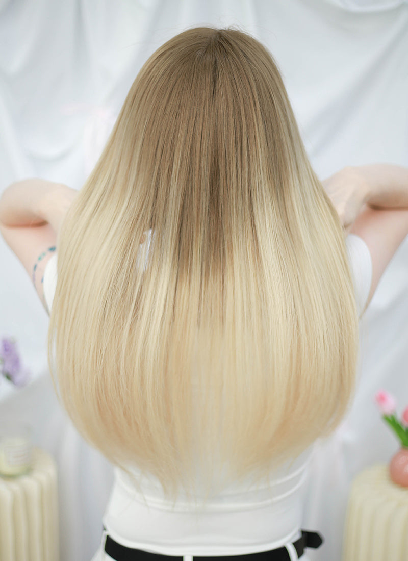 24" Long Straight Two Tone Blonde Lace Front Virgin Natural Hair Wig HHW012