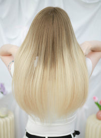 24" Long Straight Two Tone Blonde Lace Front Remy Natural Hair Wig HHW012 text