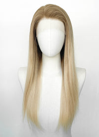 24" Long Straight Two Tone Blonde Lace Front Virgin Natural Hair Wig HHW012