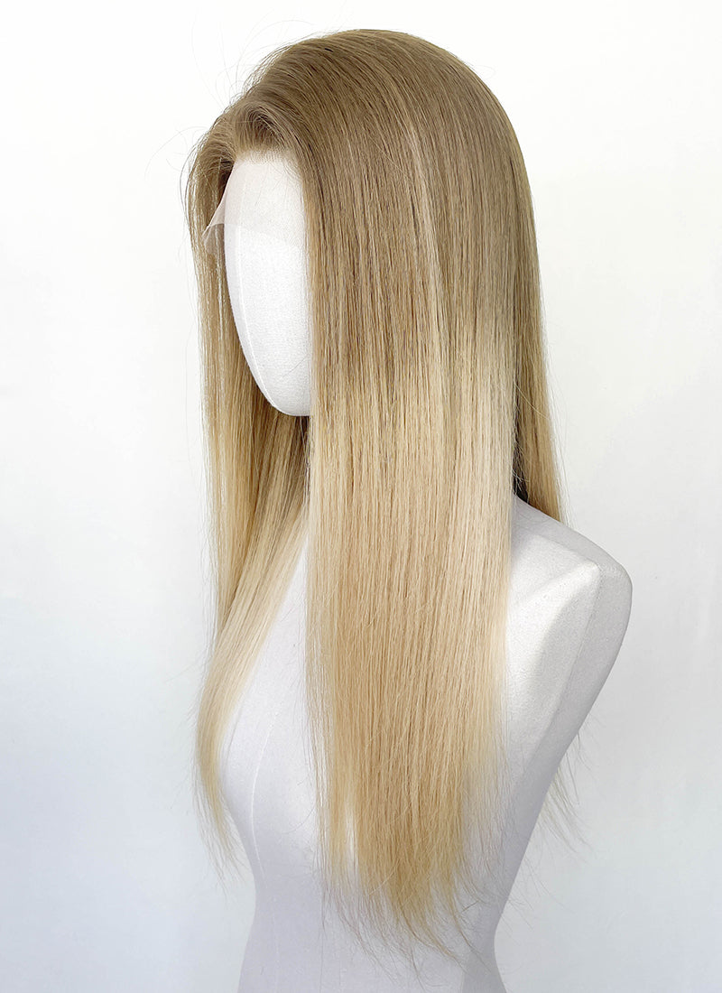 24" Long Straight Two Tone Blonde Lace Front Remy Natural Hair Wig HHW012