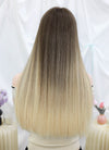 26" Long Straight Brown Blonde Ombre Lace Front With Silk Top Remy Natural Hair Wig HHW013