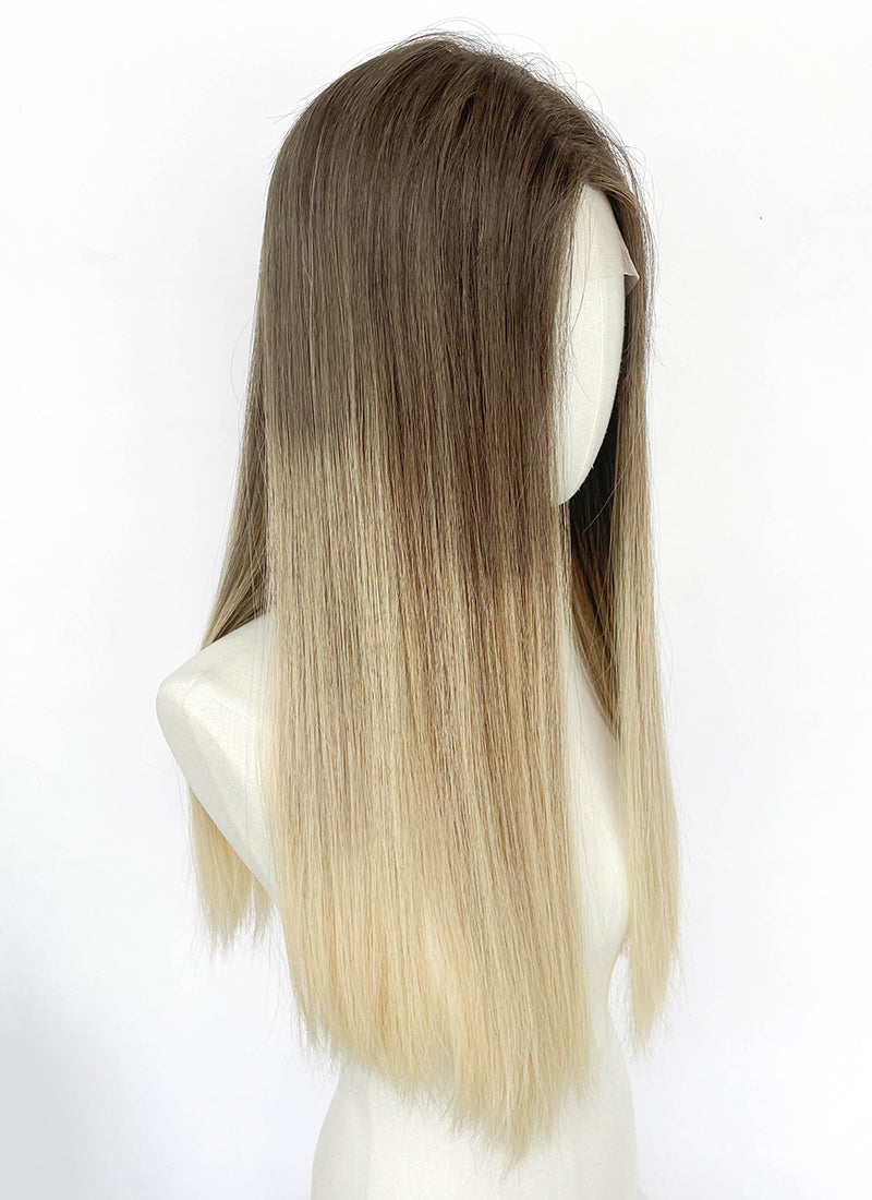 26" Long Straight Brown Blonde Ombre Lace Front With Silk Top Virgin Natural Hair Wig HHW013