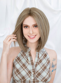 12" Medium Straight Classic Bob Blonde Balayage Lace Front Remy Natural Hair Wig HHW015