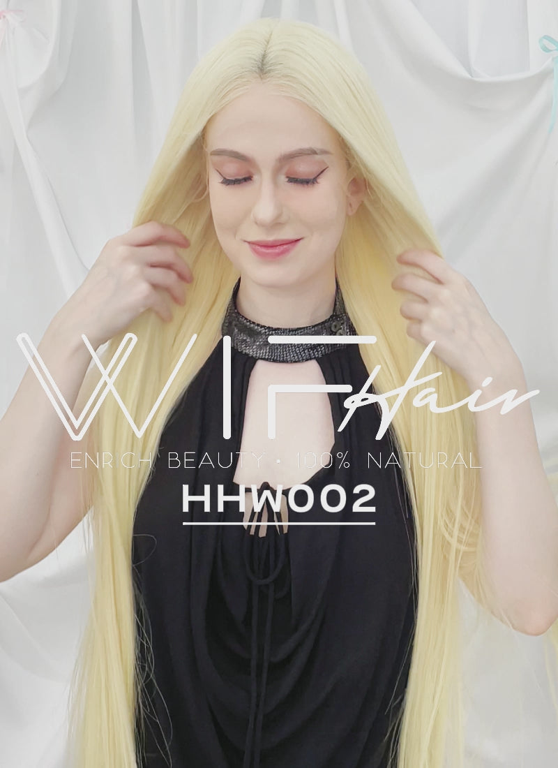 36" Extra Long Straight Bleach Blonde Lace Front Virgin Natural Hair Wig HHW002