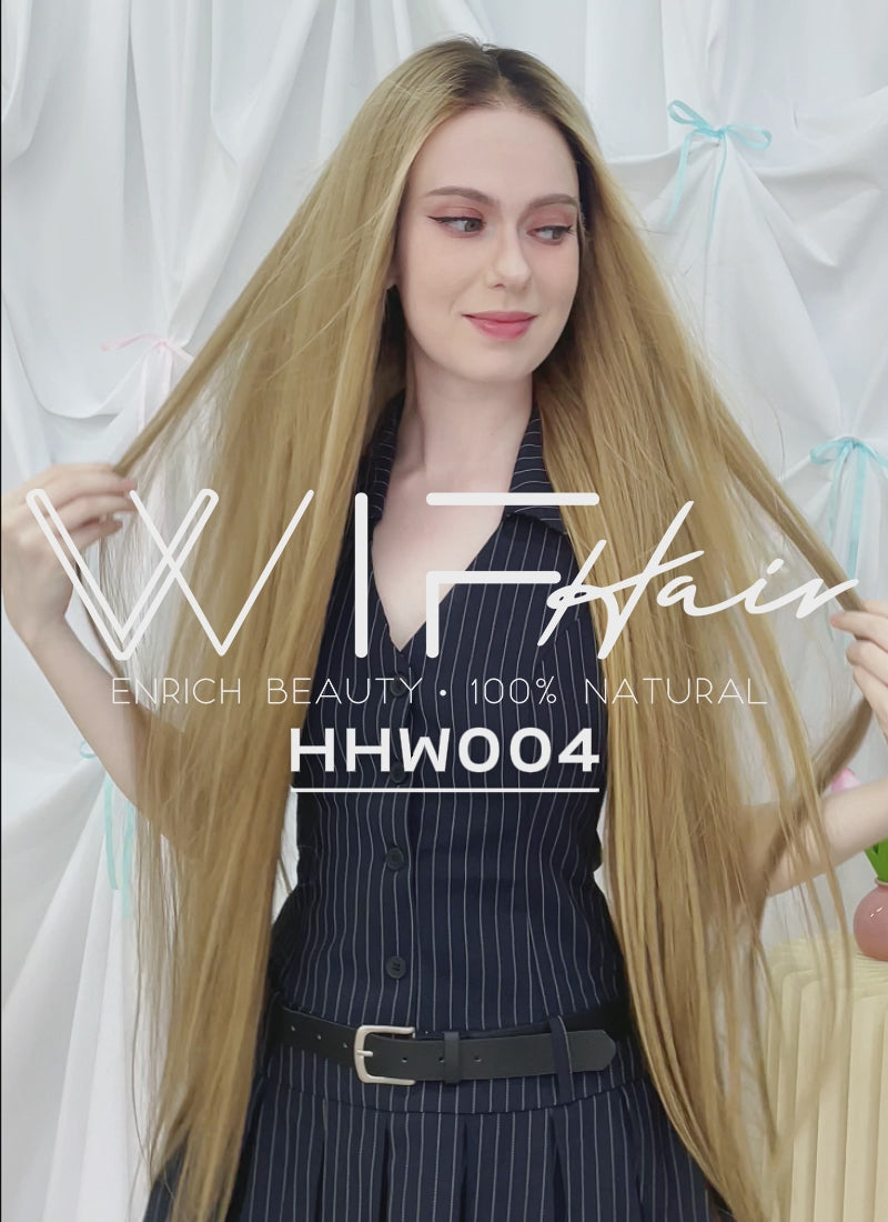 36" Extra Long Straight Mixed Blonde With Dark Roots Balayage Lace Front Remy Natural Hair Wig HHW004