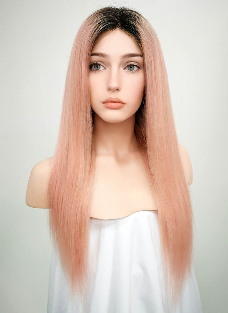 Pink wig outlet with black roots