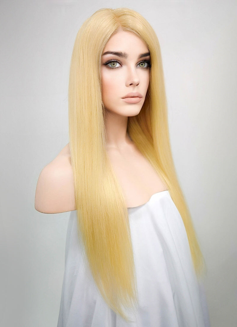 Long straight blonde wig deals with bangs