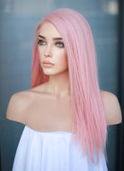 14" Medium Straight Rose Pink Lace Front Remy Natural Hair Wig HH180 - wifhair