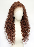 20" Long Curly Brown Lace Front Remy Natural Hair Wig HH202