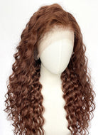 20" Long Curly Brown Lace Front Remy Natural Hair Wig HH202